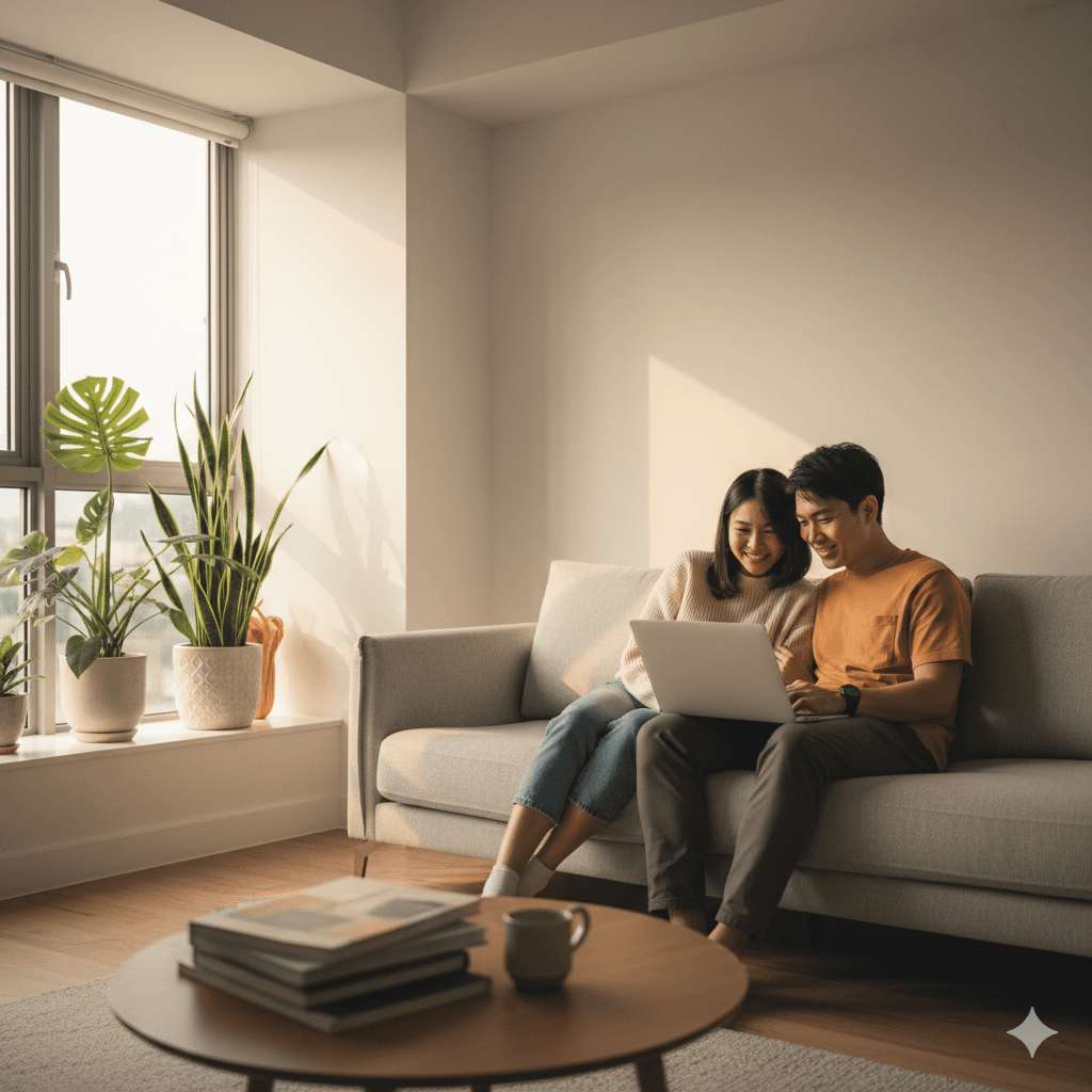 Couple planning finances together